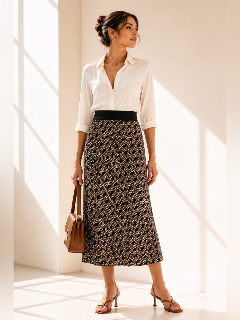 Cambio Geometric Stretch Midi Skirt Office Siren Sleek Polyamid Size 6